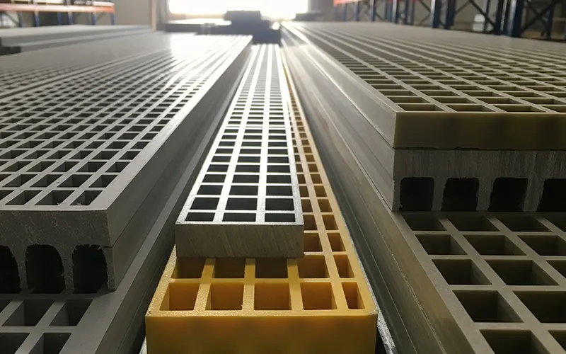 Lightweight FRP grating panel features for rooftop walkway